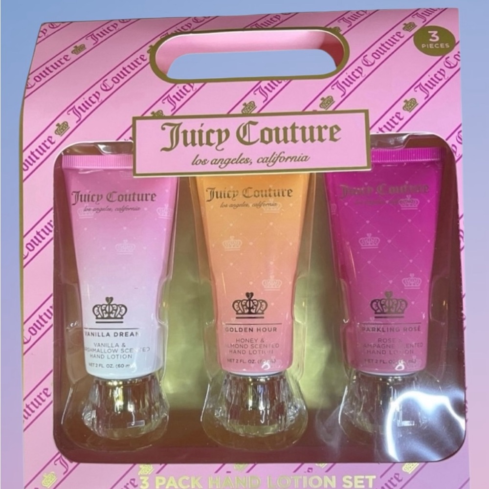Juicy Couture Hand Lotion 3x Gift Set Vanilla Marshmallow Honey Almond Rose NEW